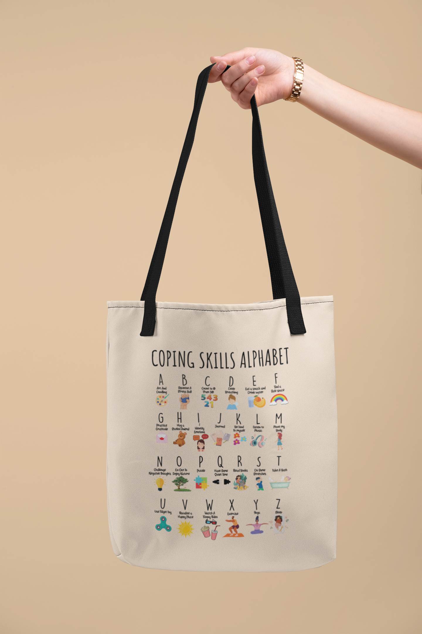 Coping Skills Alphabet Tote Bag